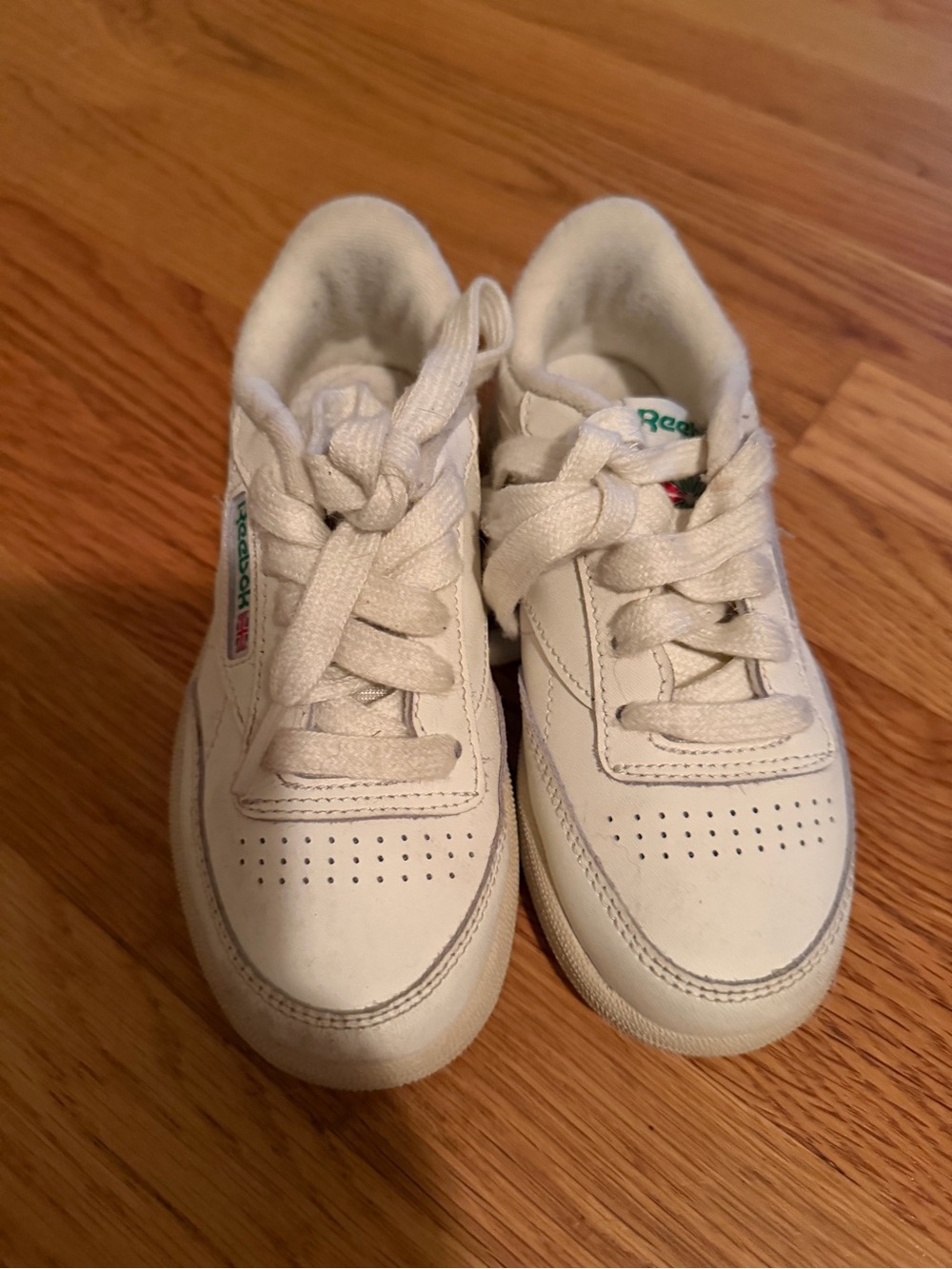 Reebok Club C Kids White Green Leather Sneakers US 11.5 EU 28